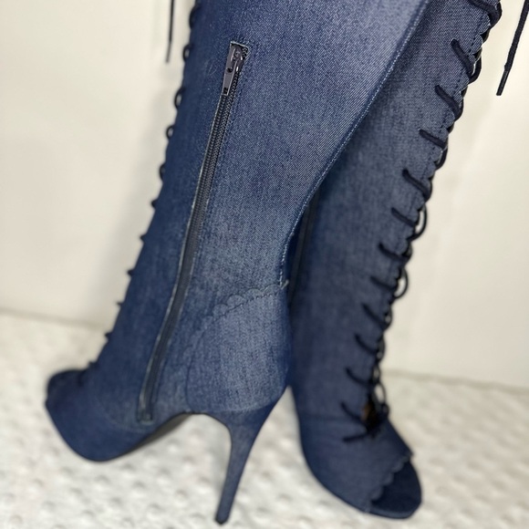 Shoedazzle's Evette Over the Knee Peep Toe Lace Up Stiletto Boots! - Picture 9 of 11